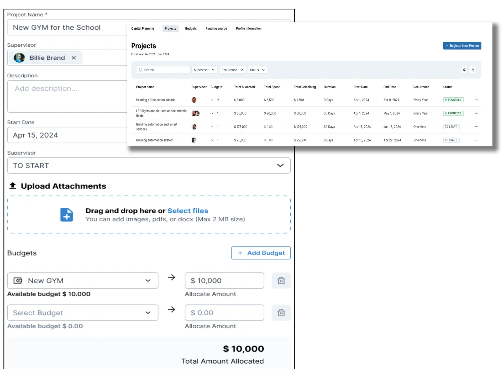 OperationsHERO dashboard interface displayed on laptop and smartphone, featuring planning and work order management for school operations.